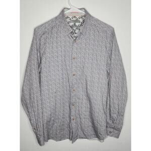 Ted Baker Shirt Mens Medium Blue Pink Pattern Long Sleeve Button Up Portugal